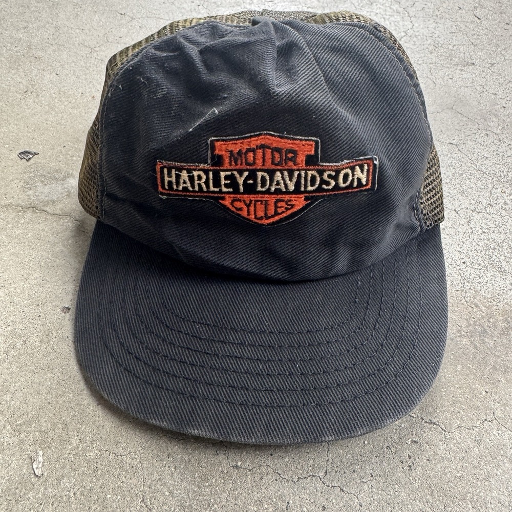 Vintage 70s 80s Harley Davidson Trucker Hat Black Distressed